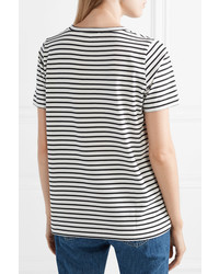 Chinti and Parker Por La Paz Embroidered Striped Cotton Jersey T Shirt