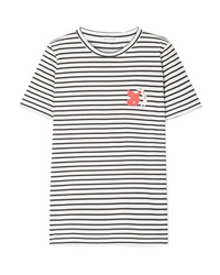Chinti and Parker Por La Paz Embroidered Striped Cotton Jersey T Shirt