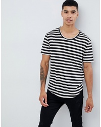 ASOS DESIGN Relaxed Striped T Shirt With Raw Scoop Neck And Curved Hem