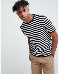 ASOS DESIGN Relaxed Velour Striped T Shirt In Black And White
