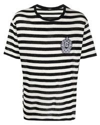 Balmain Sailor Striped Logo Patch T Shirt