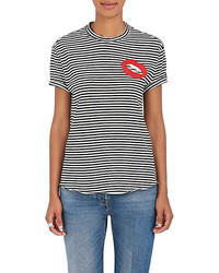 Sandrine Rose Lips Embroidered Striped Cotton Blend T Shirt