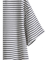 Short Sleeve Striped Loose White T Shirt