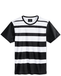 GUESS Stream Stripe Faux Leather Sleeve T Shirt