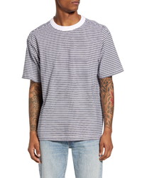 Men's White and Black Horizontal Striped Crew-neck T-shirt, Beige