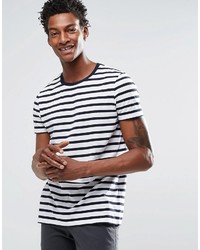 Asos Stripe T Shirt With Contrast Ringer In Navy And White