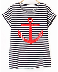 Striped Anchors Print T Shirt