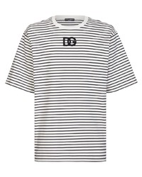 Dolce & Gabbana Striped Dg Logo Embroidered T Shirt