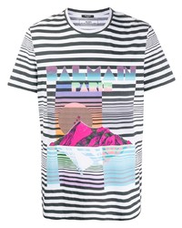 Balmain Striped Island Motif T Shirt