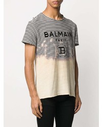 Balmain Striped Logo T Shirt