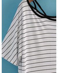 Striped Loose White T Shirt