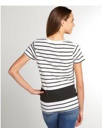 French Connection White And Black Striped Cotton Sonny Section T Shirt