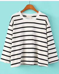 White Long Sleeve Striped Loose T Shirt