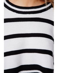 Missguided Stripe Oversized Knitted Cropped Sweater White