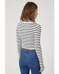 Topshop Striped Funnel Neck Crop Sweater