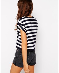 Asos Collection Cropped T Shirt In Stripe And Pansy Print
