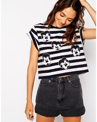 Asos Collection Cropped T Shirt In Stripe And Pansy Print