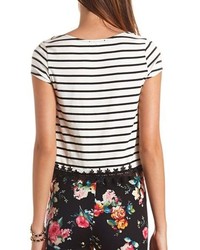 Charlotte Russe Lace Trimmed Striped Swing Crop Top