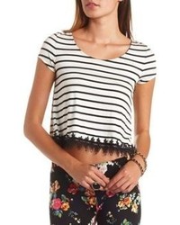 Charlotte Russe Lace Trimmed Striped Swing Crop Top