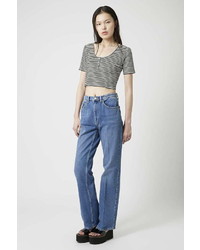 Topshop Ribbed Popper Front Cropped Tee