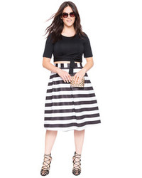 ELOQUII Plus Size Striped Pleated Skirt