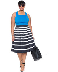 ELOQUII Plus Size Varigated Stripe Midi Skirt