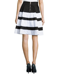 Neiman Marcus Striped A Line Skirt Blackwhite