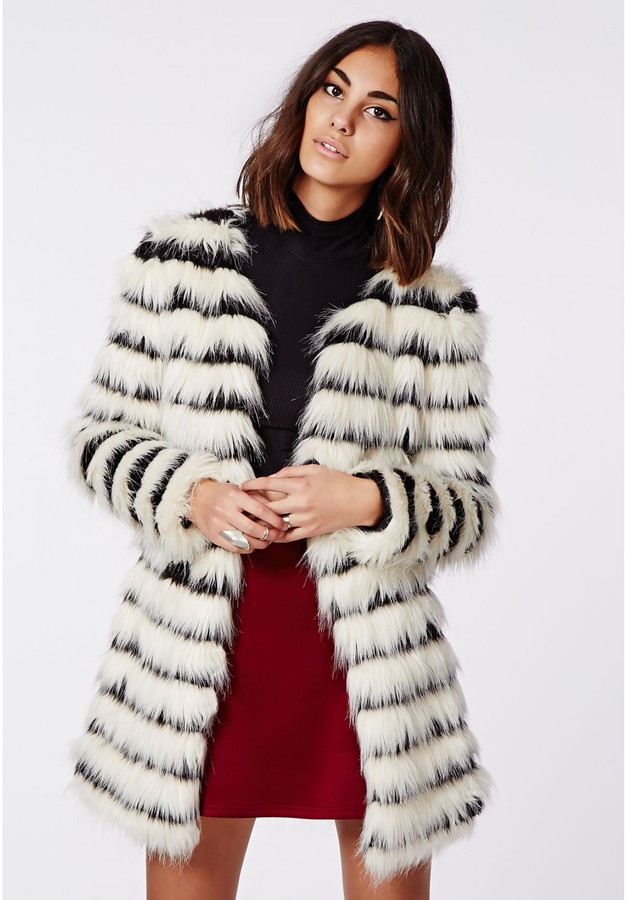 Missguided Katy Shaggy Faux Fur Coat Monochrome, $104 | Missguided ...