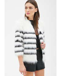 Forever 21 Striped Faux Fur Coat