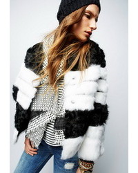 Jocelyn Striped Fur Jacket