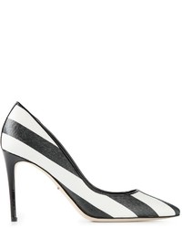 White and Black Horizontal Striped Leather Shoes