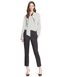 Nordstrom Signature And Caroline Issa Stripe Stretch Silk Blouse With Removable Neck Tie