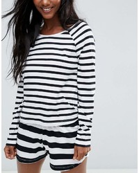 Asos Black White Stripe Long Sleeve Long Sleeve Tee Short Pajama Set