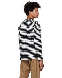 Comme Des Garcons Play Black White Striped Heart Patch Long Sleeve T Shirt