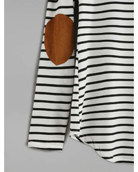 Romwe Elbow Patch Striped T Shirt