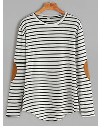 Romwe Elbow Patch Striped T Shirt