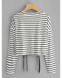 Shein Eyelet Lace Up Striped Tee