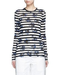 Proenza Schouler Floral Stripe Long Sleeve Cotton T Shirt