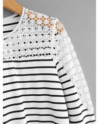 Shein Hollow Lace Panel Striped Tee