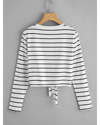 Romwe Knot Front Striped Tee