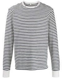 Men's Navy Suit, White and Black Horizontal Striped Long Sleeve T-Shirt