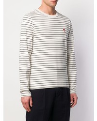Ami Paris Long Sleeved Striped Tee Shirt With Ami De Coeur Patch