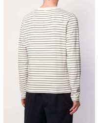 Ami Paris Long Sleeved Striped Tee Shirt With Ami De Coeur Patch