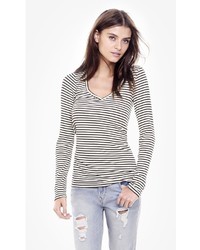 Express One Eleven Striped Long Sleeve Ribbed Tee