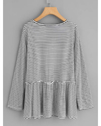 Romwe Pocket Front Frill Detail Striped Smock Top
