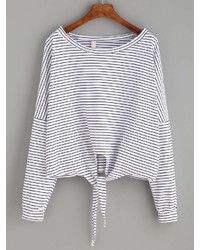 Romwe Striped Tie Front Dropped Shoulder Tee