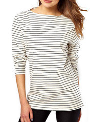 Romwe Striped White And Black Casual T Shirt