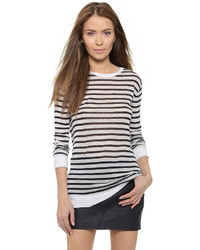 Alexander Wang T By Striped Rayon Linen Tee