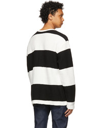 Levi's Made & Crafted White Black Stripe Textural Long Sleeve T Shirt