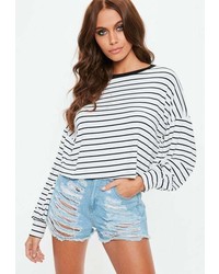 Missguided White Drop Shoulder Boxy All Over Stripe Top